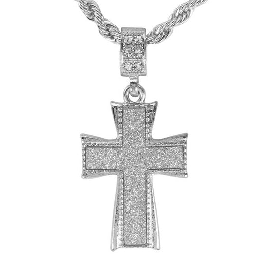 Iced Medium Cross Pendant with 4mm Rope Chain 24" - HC-2001*
