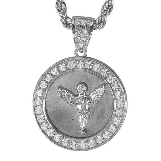 Iced Large Angel Pendant with 8mm Rope Chain 24" - HC-4004**