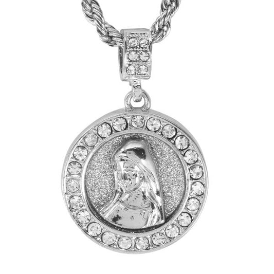 Iced Medium Guadalupe Pendant with 4mm Rope Chain 24" - HC-3109*