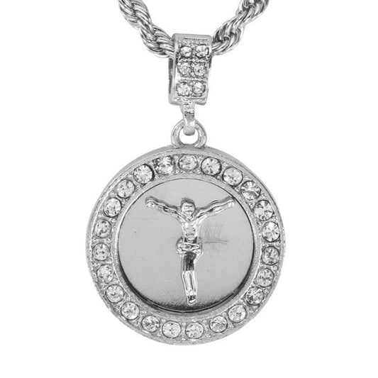 Iced Medium Jesus Pendant with 4mm Rope Chain 24" - HC-3007*