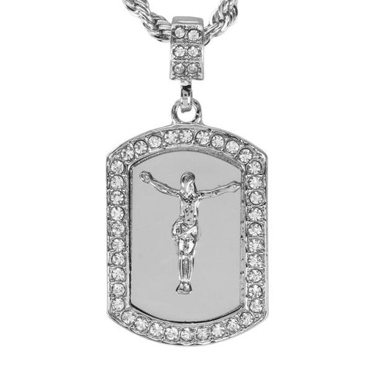 Iced Medium Jesus Pendant with 4mm Rope Chain 24" - HC-3057*