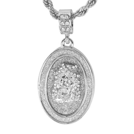 Iced Medium Jesus Pendant with 4mm Rope Chain 24" - HC-3111*