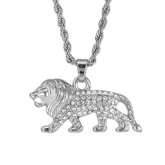 Iced Mini Lion Pendant with 3mm Rope Chain 24" - HC-409