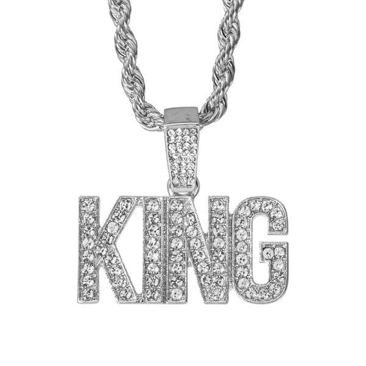 Iced Medium King Pendant with 4mm Rope Chain 24" - RC-1003