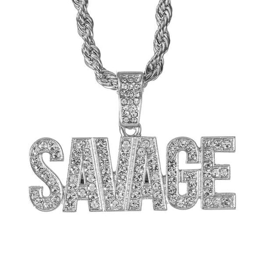 Iced Large Savage Pendant with 8mm Rope Chain 24" - RC-5001