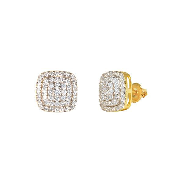 10mm Square Cluster Iced Out Earrings Gold