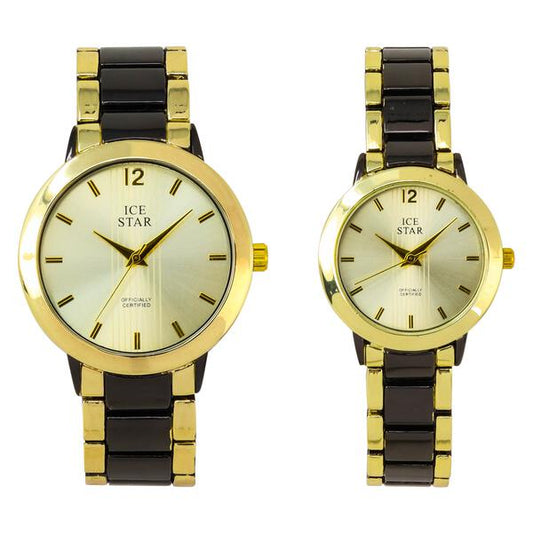 His and Her Matching Metal Band Watch Set - HH4904 MB