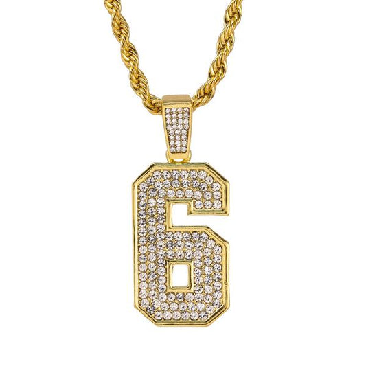 Iced Medium 6 Pendant with 4mm Rope Chain 24" - HC-1397
