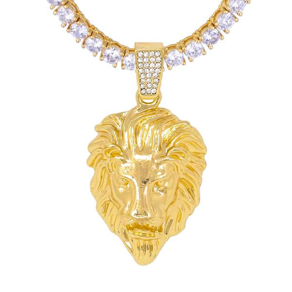 Iced Medium Lion Pendant with 3.5mm Tennis Chain 24" - HS-81084