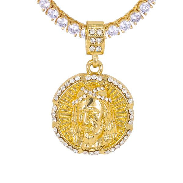 Iced Medium Jesus Pendant with 3.5mm Tennis Chain 24" - HS-81081