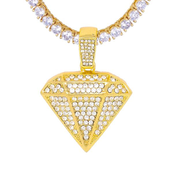 Iced Medium Lion Pendant with 3.5mm Tennis Chain 24" - HS-81088