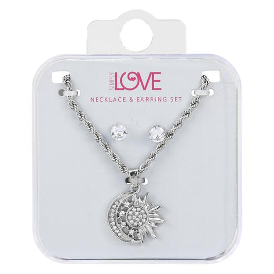 Ladies Sun and Moon Necklace with Earrings Set - DDS-QND-9