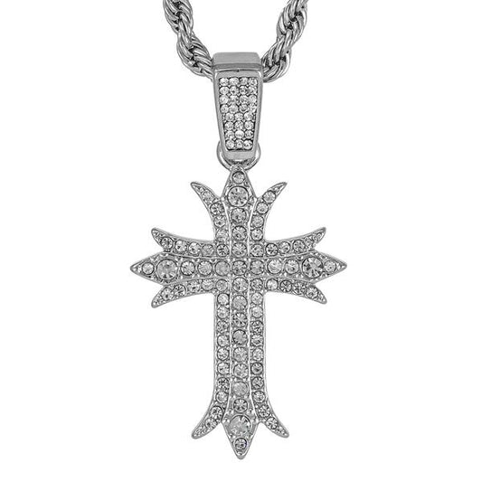 Iced Medium Cross Pendant with 4mm Rope Chain 24" - HC-1391
