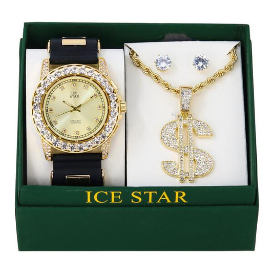 Watch and Money Necklace with Earrings Gift Set - W1K2-123