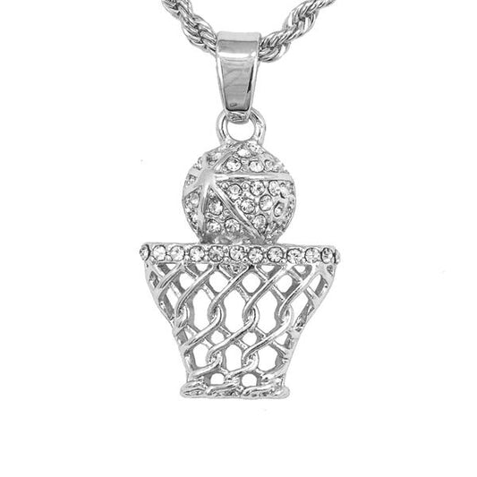 Iced Mini Basketball Pendant with 3mm Rope Chain - CRDHC2-264