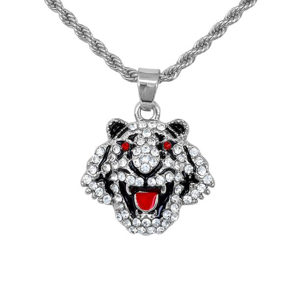 Iced Mini Tiger Pendant with 3mm Rope Chain - CRDHC2-380