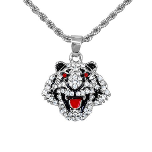 Iced Mini Tiger Pendant with 3mm Rope Chain - CRDHC2-380