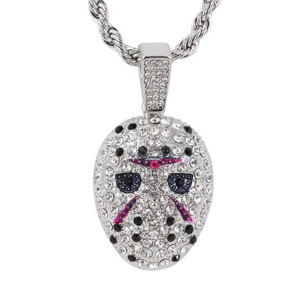 Iced Medium Mask Pendant with 4mm Rope Chain - CRDHC1-1776G