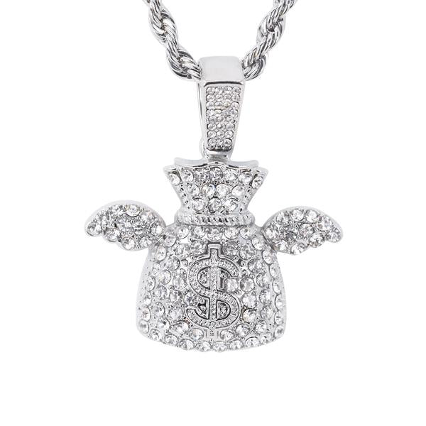 Iced Medium Money Pendant with 4mm Rope Chain - CRDHC1-1747G
