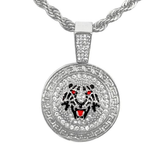 Iced Medium Tiger Pendant with 4mm Rope Chain - CRDHC1-1376G
