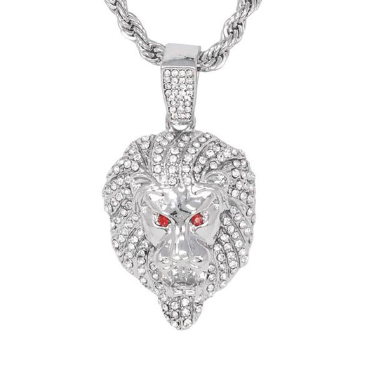 Iced Medium Lion Pendant with 4mm Rope Chain - CRDHC1-1324G
