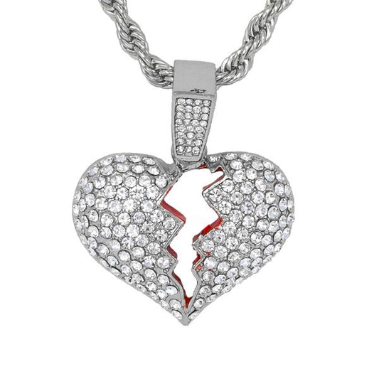 Iced Medium Heart Pendant with 4mm Rope Chain - CRDHC1-1316G