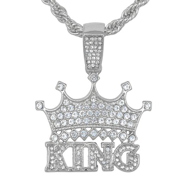 Iced Medium King Pendant with 4mm Rope Chain - CRDHC1-1258G