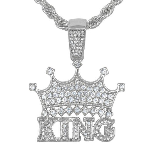 Iced Medium King Pendant with 4mm Rope Chain - CRDHC1-1258G
