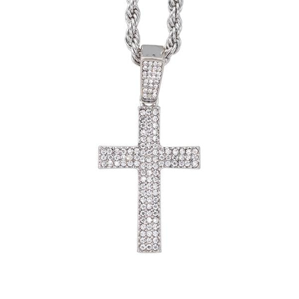 Iced Medium Cross Pendant with 4mm Rope Chain - CRDHC1-1251G
