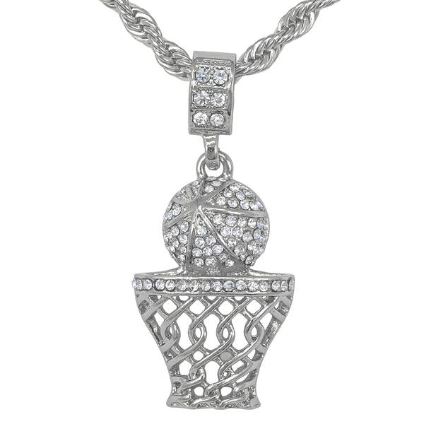 Iced Medium Basketball Pendant with 4mm Rope Chain - CRDHC1-1109G