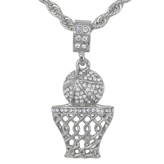 Iced Medium Basketball Pendant with 4mm Rope Chain - CRDHC1-1109G