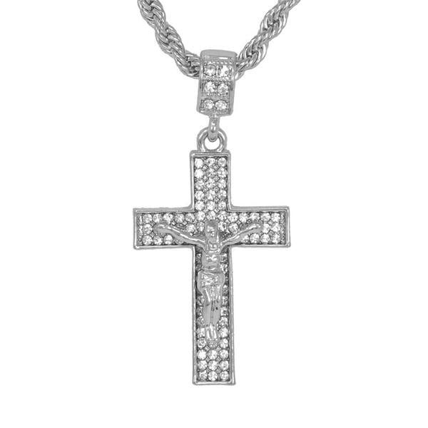 Iced Medium Crucifix Pendant with 4mm Rope Chain - CRDHC1-1059G