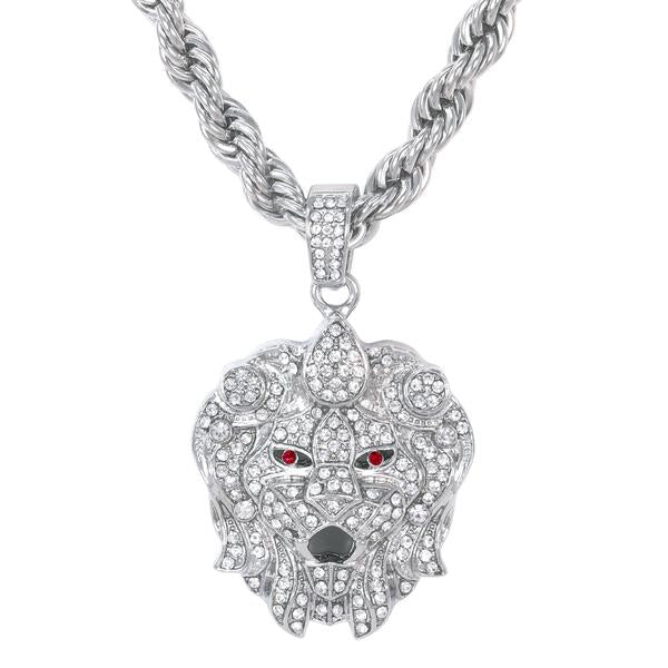 Iced Large Lion Pendant with 8mm Rope Chain - CRDHC8-8031G