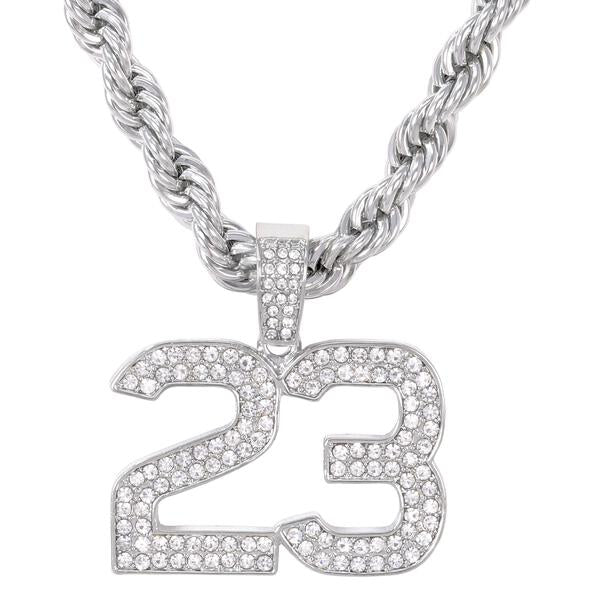 Iced Large 23 Pendant with 8mm Rope Chain - CRDHC8-8004G
