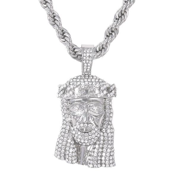 Iced Large Jesus Pendant with 8mm Rope Chain - CRDHC8-8003S
