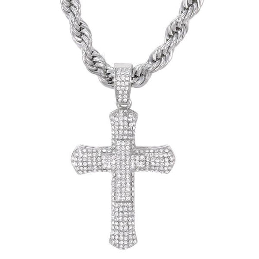 Iced Large Cross Pendant with 8mm Rope Chain - CRDHC8-8001G