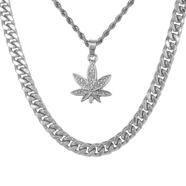 Leaf-Necklace-&-9mm-Solid-Cuban-Chain-Set-