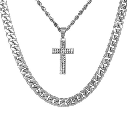 Cross-Necklace-&-9mm-Solid-Cuban-Chain-Set-