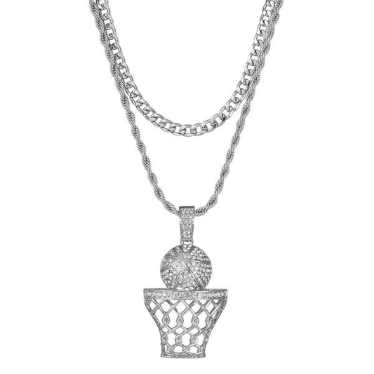 2on Iced Basketball Necklace with 6mm Solid Cuban Chain - CRDL11-8061