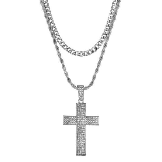2on Iced Cross Necklace with 6mm Solid Cuban Chain - CRDL11-8066