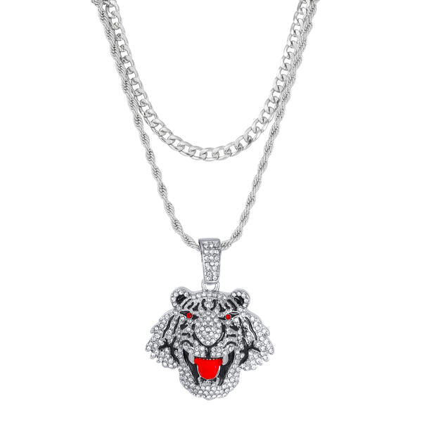 2on Iced Tiger Necklace with 6mm Solid Cuban Chain - CRDL11-8072