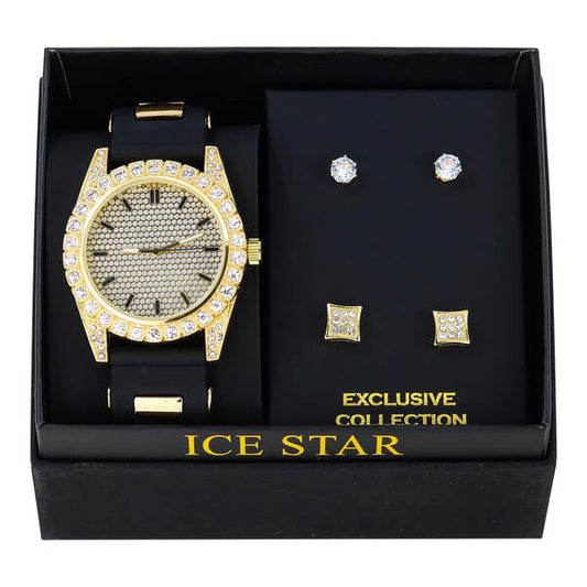 Watch and 2on Square Pave Earring Gift Set - W2ER-103