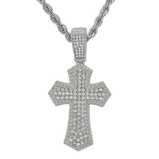 Iced Medium Cross Pendant with 4mm Rope Chain 24" - RC-1011