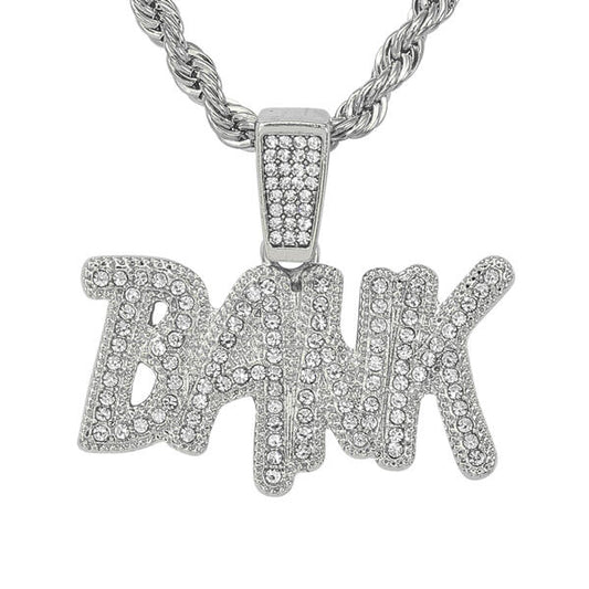 Iced Medium Bank Pendant with 4mm Rope Chain 24" - RC-1016
