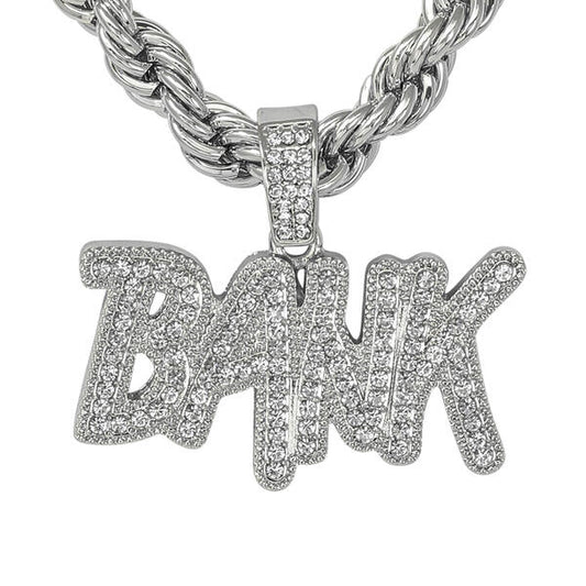 Iced Large Bank Pendant with 8mm Rope Chain 24" - RC-5016
