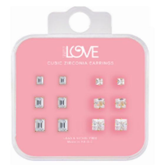 Ladies Emerald-Cut & Square Stud Earring 6-Pack - DDCET-402
