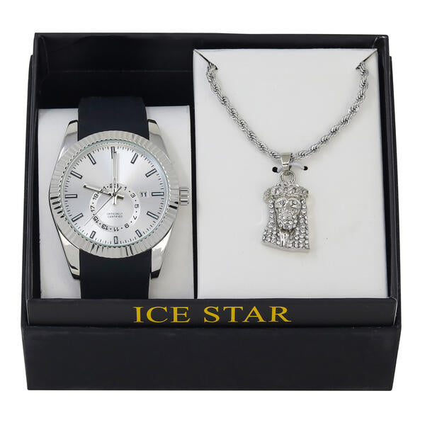 Classic Silicone Watch and Jesus Necklace Set - SB1K-1-293