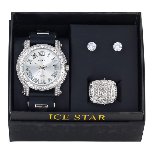 Watch and Iced Out Ring with Earrings Gift Set - WRE-ST-005