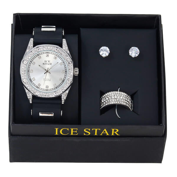 Watch and Iced Out Ring with Earrings Gift Set - WRE-ST-006