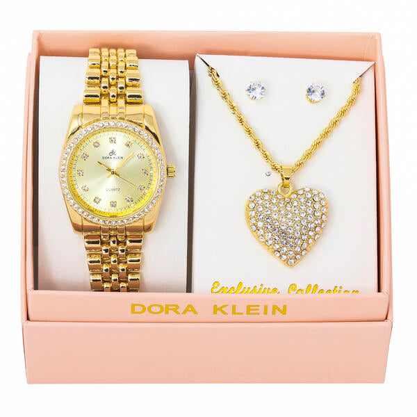 Ladies Metal Band Watch and Heart Necklace Set - LW1K-104